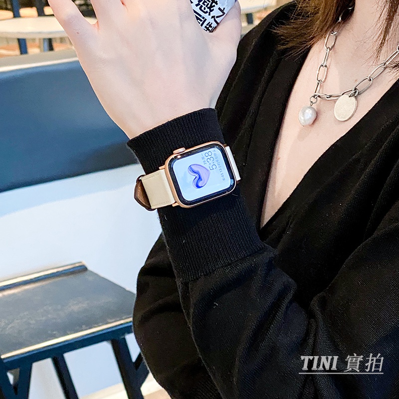 Dây Đeo Bằng Da Khóa Kim Loại Cho Đồng Hồ Thông Minh Apple Watch Series 7 6 5 4 3 2 1 SE iWatch7 45mm 38/41/40/42 44mm
