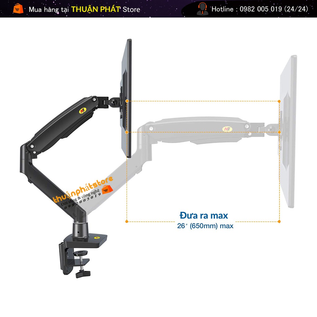 Giá Treo Màn Hình Máy Tính NB-F100A  - Tải Trọng 12Kg - Phiên Bản Mới 2021 - Xoay Màn 360 Độ