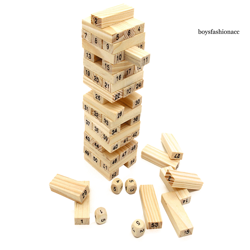 BF-PU 54Pcs Wooden Stacking Tumbling Tower Game Kids Family Dice Building Blocks Toy