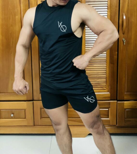 Tanktop ba lổ gym VQ thêu xịn đẹp thun lạnh mát mẽ
