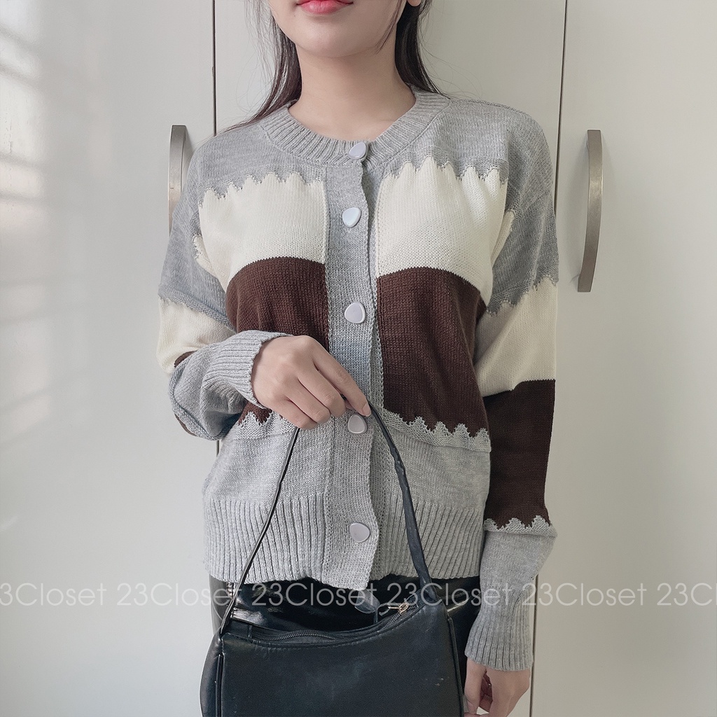 Áo khoác len nữ tay dài kẻ ngang 23Closet kiểu dáng cardigan khoác ngoài dài tay len dệt kim khoác thu đông -ALCR02