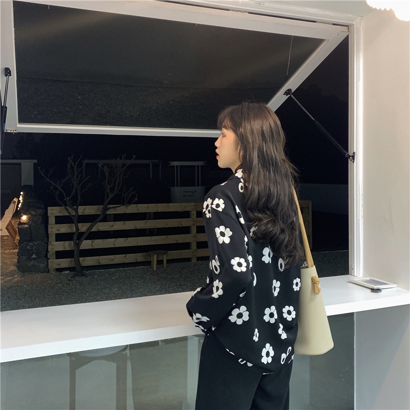 Áo Sơ Mi Tay Dài Dáng Rộng Cỡ Lớn In Hoa Kiểu Retro Hàn Quốc Cá Tính