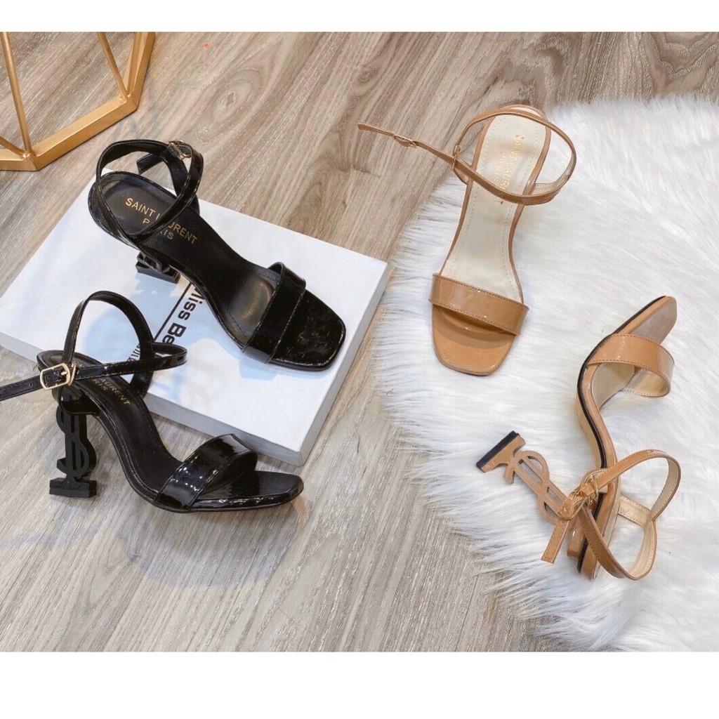 Sandal da bóng mũi vuông gót họa tiết S - 7P