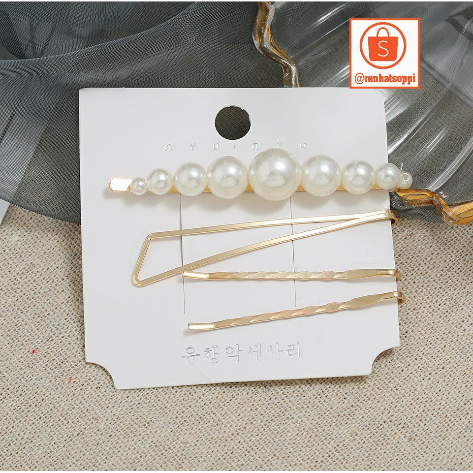 Bộ kẹp tóc ngọc trai nhân tạo 3 món phong cách Hàn Quốc