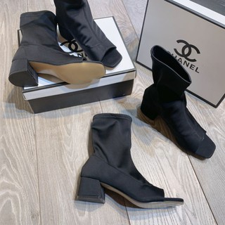 X boot hở mũi gót vuông 5p cn satin co dãn ôm chân fullbox hãng cao cấp