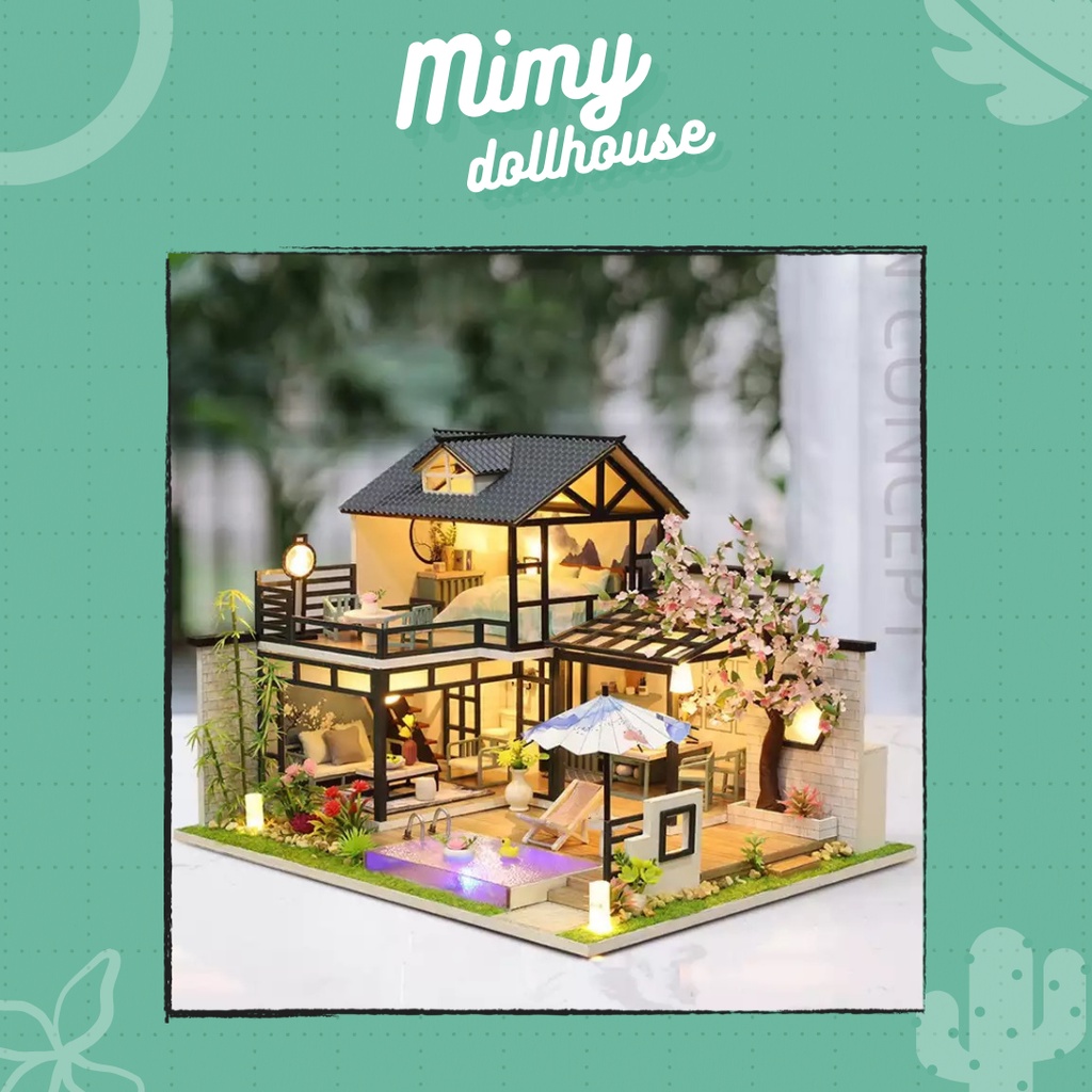 (Tặng mica, keo dán chuyên dụng, đèn...) Mô hình nhà búp bê gỗ Ink Painting Pavilion P011 tự lắp ráp DIY dollhouse