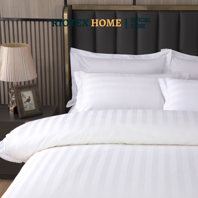 Bộ Ga Gối Cotton Khách Sạn Trắng Sọc Cao Cấp RIOTEX Kích Thước 1m/1m2/1m4/1m6/1m8/2m2/2m )
