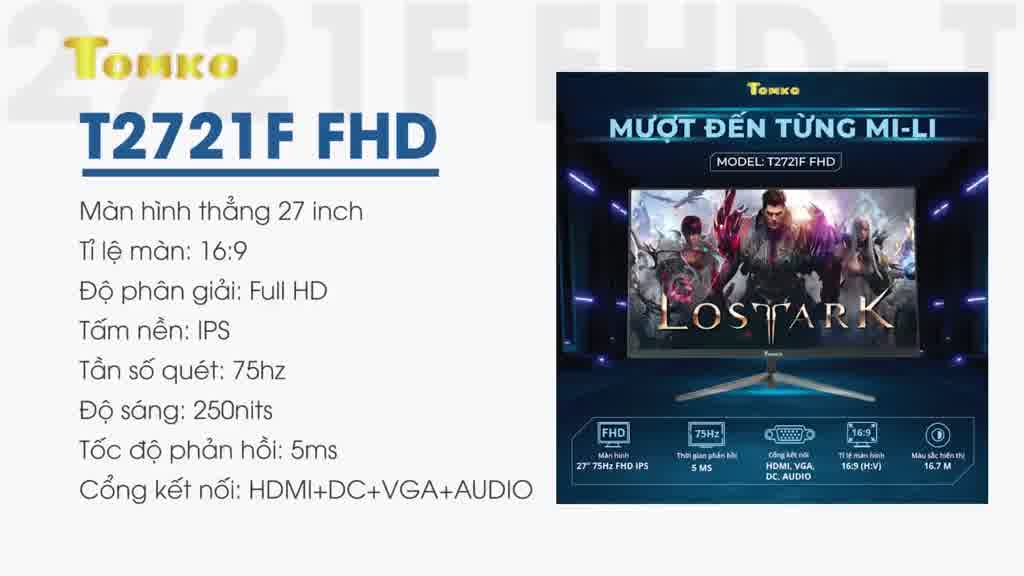 Màn hình máy tính Tomko T2721F FHD 27 inch Full 3 viền IPS 75Hz (HDMI+VGA+DC)- siêu rẻ siêu chất lượng - Hàng chính hãng | BigBuy360 - bigbuy360.vn