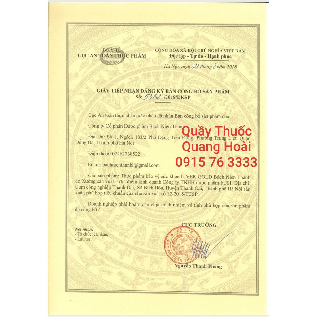 Bổ gan Liver Gold ( Bách Niên Thanh ) - Bảo vệ tế bào gan, thiệt nhiệt, giải độc