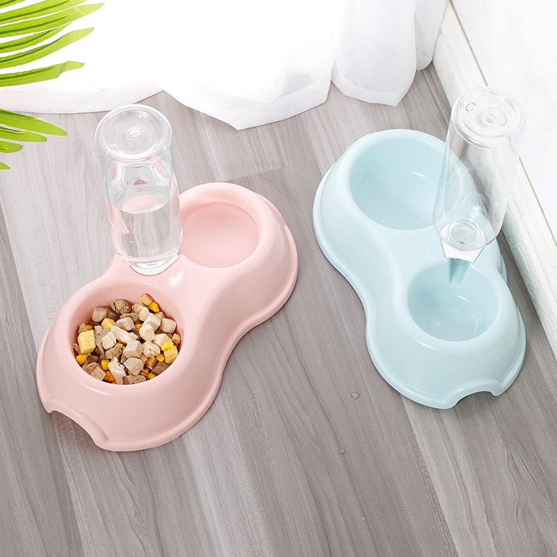 Bát nhựa đôi gắn bình nước cho Chó Mèo