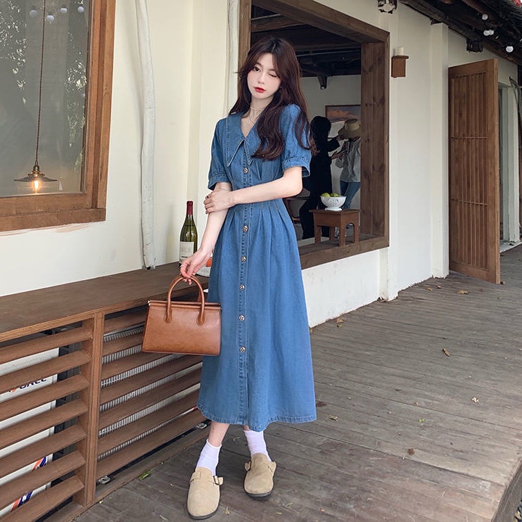 Plus Đầm Denim Eo Cao Phong Cách Thời Trang Mùa Hè Dành Cho Nữ