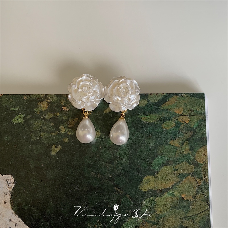 Bông Tai S925 Đính Ngọc Trai Hình Hoa Hồng Dễ Thương Thanh Lịch Cho Nữ