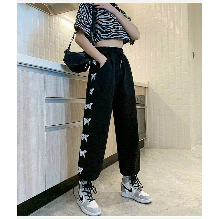 MẪU MỚI - GIÁ SỈ  QUẦN NỈ NAM NỮ VIỀN BƯỚM DÀI ỐNG RỘNG - QUẦN JOGGER LƯNG THUN PHỐI GẤU DÂY RÚT M01