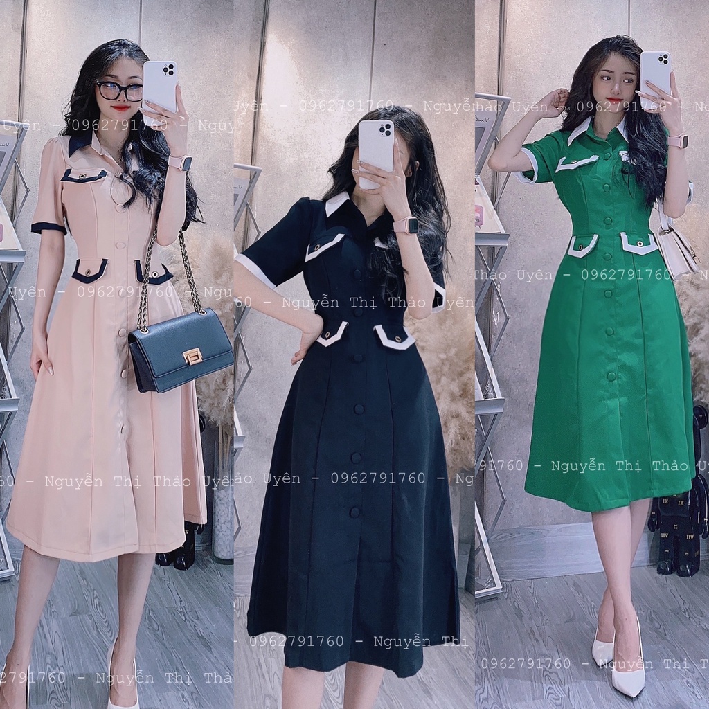 ĐẦM MAXI SƠ MI TÚI PHỐI SANG TRỌNG KIỂU CÔNG SỞ ĐI LÀM ĐI CHƠI ĐƯỢC VỚI MÀU XANH, ĐEN VÀ KEM