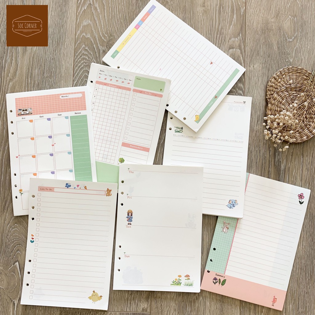 Giấy refill màu cho sổ còng Planner 6 lỗ A5 45 tờ