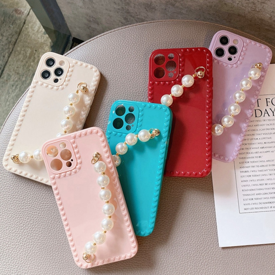 Ốp Điện Thoại Silicon Mềm Có Dây Đeo Ngọc Trai Cho iPhone 13 12 11 pro XS max 7 8 Plus X SE2020 XR 12 MINI