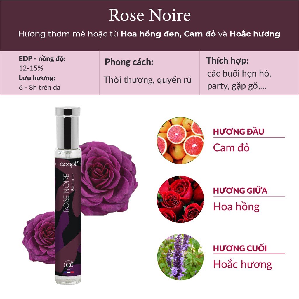 Nước hoa nữ Adopt ROSE NOIRE hương nữ tính cuốn hút dung tích 30ml MS004 - Vanieta Cosmetics