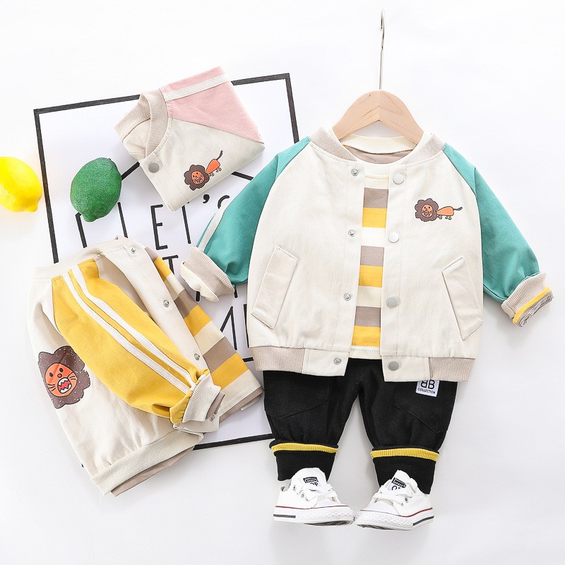 Sét bộ thu đông bé trai size 1-4 tuổi, sét 3 chi tiết họa tiết sư tử BTT30