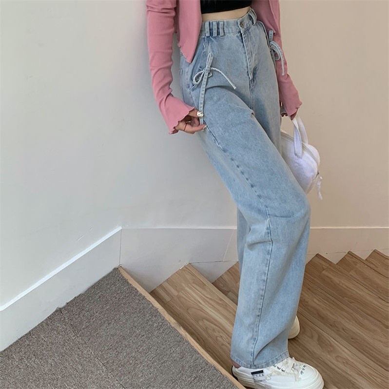 Quần jean nữ SUXI ống rộng lưng cao màu trơn thời trang