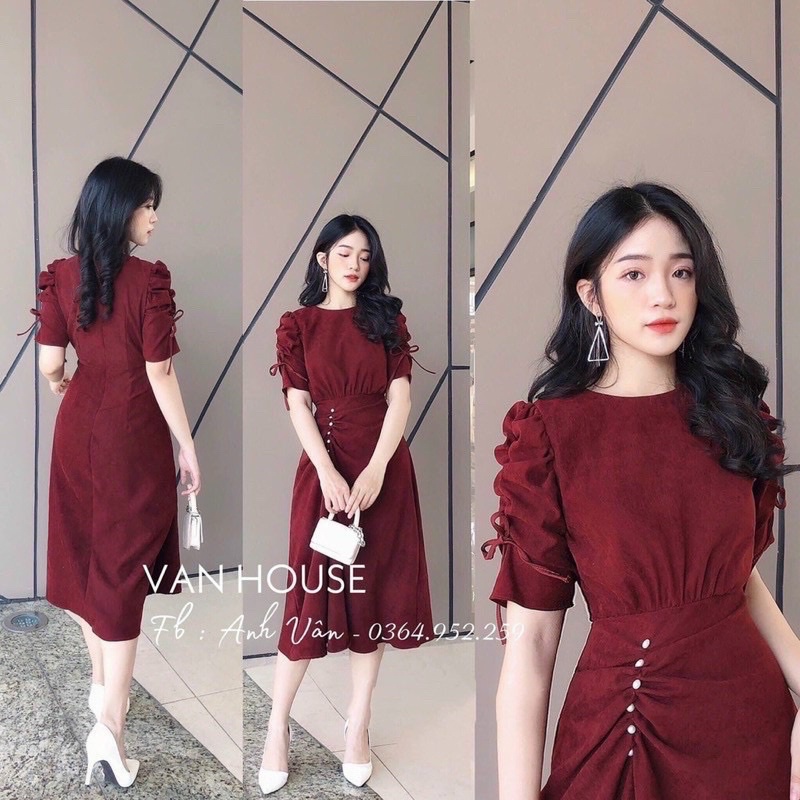 Đầm Bigsize Tay Rút Eo Đính Cườm (Bigsize 55kg Đến 100kg (M/L/XL/XXL)