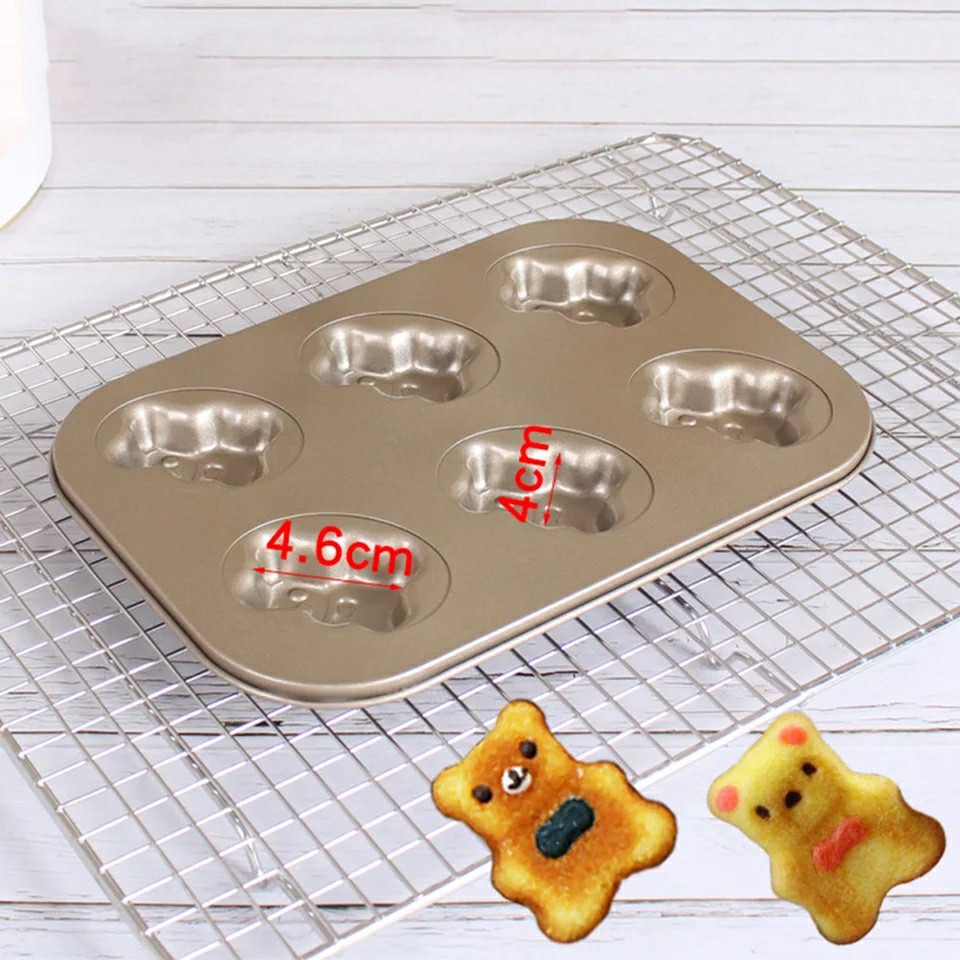 Khuôn nướng chống dính 6 ô hình gấu