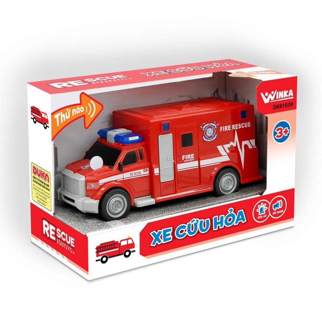 Đồ Chơi DUKA : Xe Cứu Hỏa + Xe Cảnh Sát - Chạy Đà Có Nhạc Và Đèn