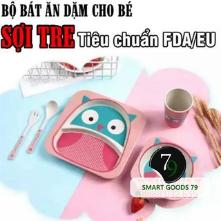 Bộ bát khay sợi tre ăn dặm cho bé chén muỗng kiểu nhật hình thú dễ thương an toàn
