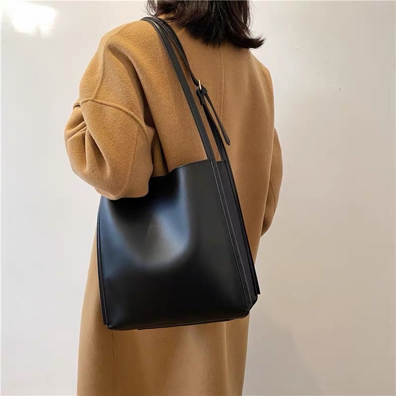 (Có sẵn Đen/Nâu) Túi tote da cao cấp túi đeo vai phong cách basic đơn giản túi công sở túi đi học MS1034