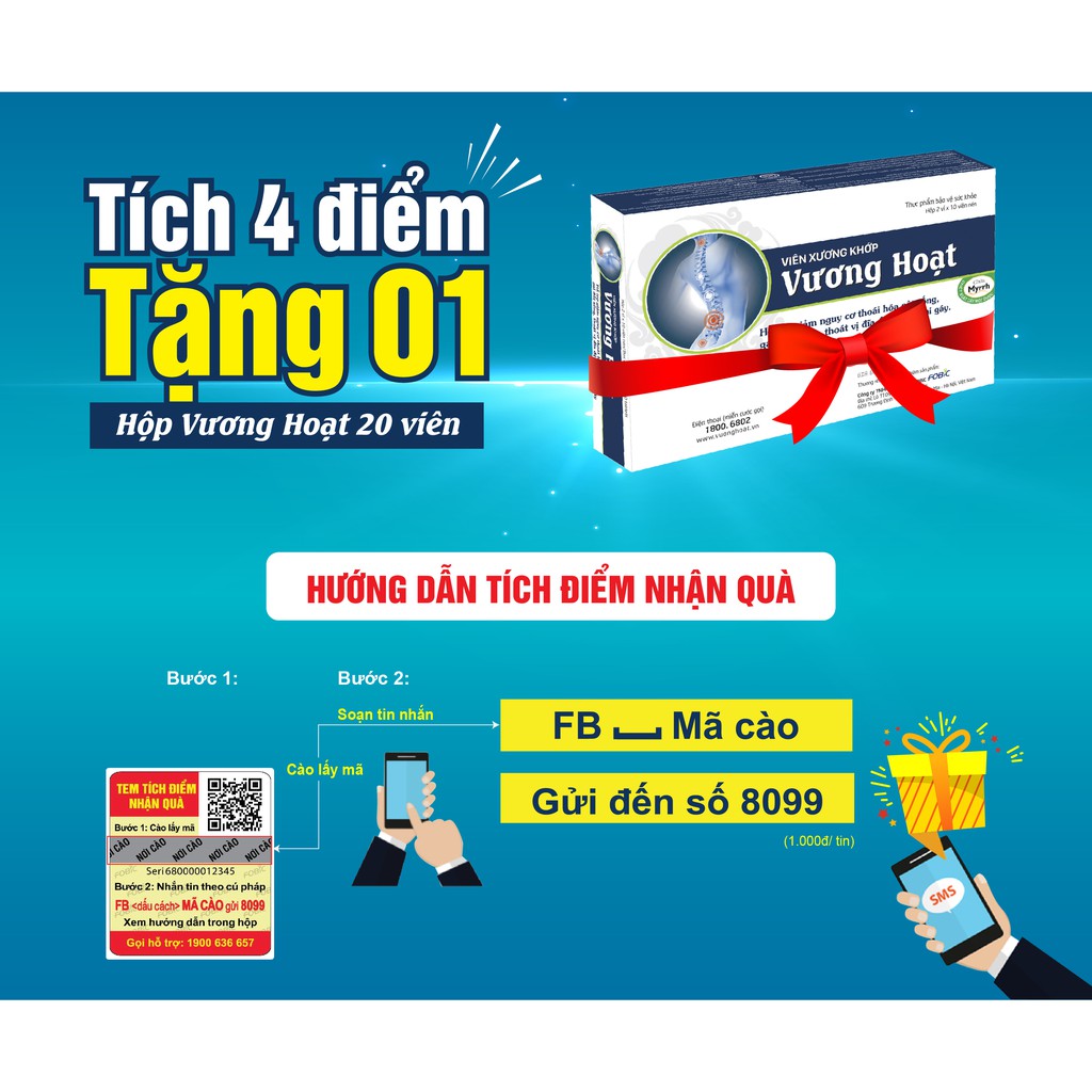 Viên Xương Khớp VƯƠNG HOẠT - Hỗ trợ giảm Thoái hóa cột sống, Gai đốt sống, Thoát vị đĩa đệm, Đau vai gáy Hộp 20 viên