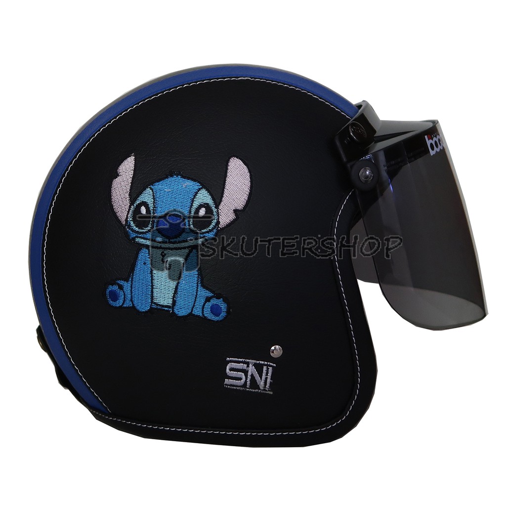 Mũ Bảo Hiểm Màu Xanh Dương + Đen In Hình Stitch Kiểu Cổ Điển Dễ Thương Cho Người Lớn Và Trẻ Em Kính