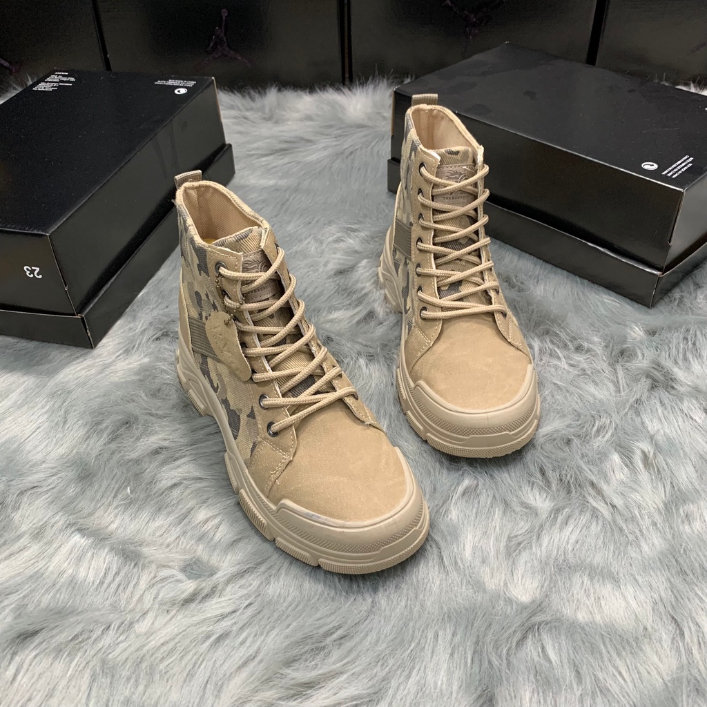 Giày boot nam ZiB272 rằn ri - da và kaki dày dặn - Mẫu mới 2022