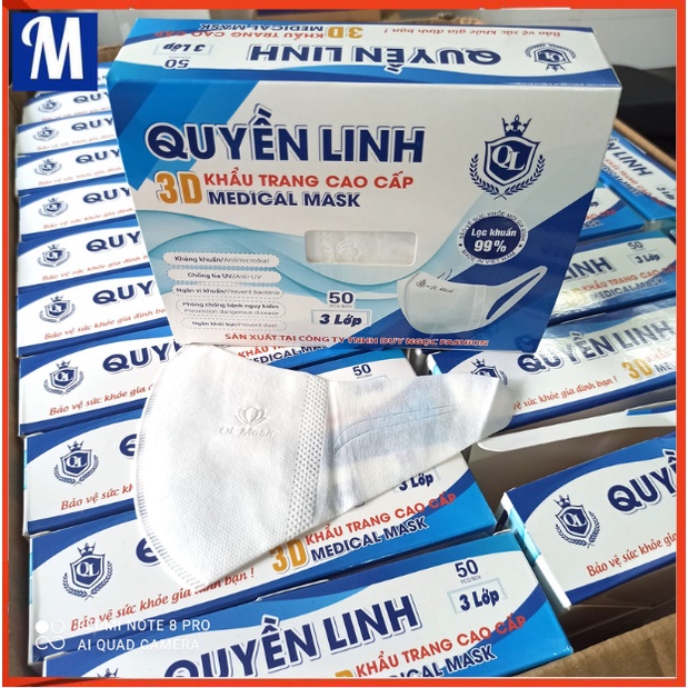 Khẩu trang 3D QUYỀN LINH MASK 3 lớp kháng khuẩn hàng công ty chính hãng