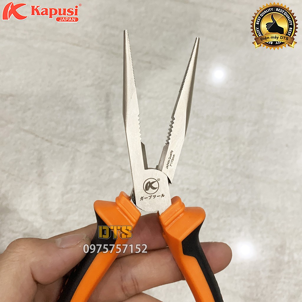 Kìm nhọn công nghiệp kiểu Nhật Kapusi JAPAN 7 inch, hợp kim thép Niken cao cấp, thiết kế tiên tiến tiết kiệm 30% lực bấm