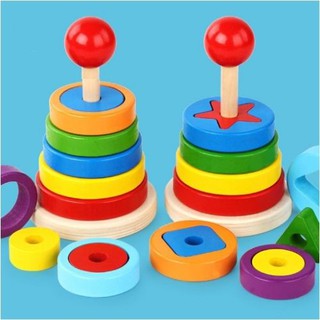 Đồ chơi gỗ - Tháp xếp chồng 1 trụ lồng khối, Đồ chơi giáo dục Montessori cho bé thông minh DC01