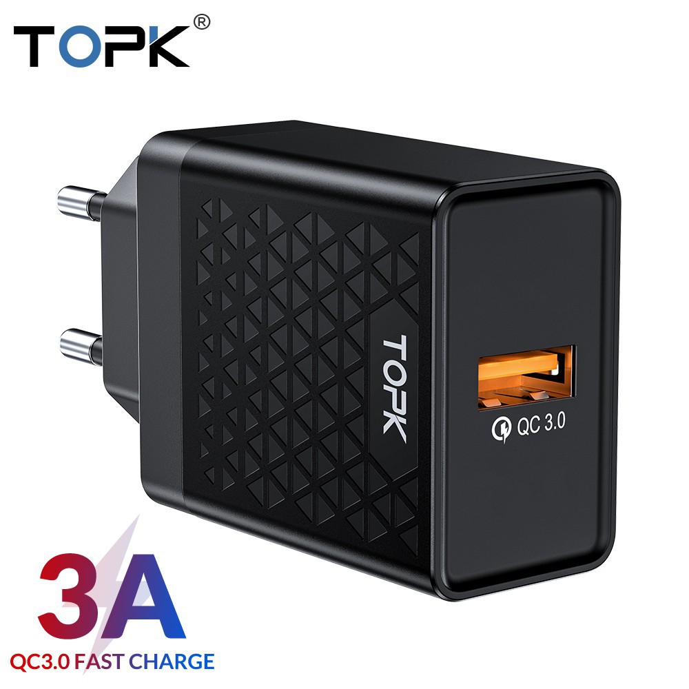 Cốc sạc nhanh cổng USB 3.0 TOPK 18W dành cho Xiaomi phích cắm EU