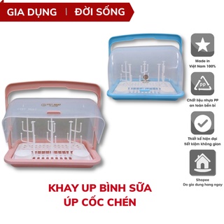 Khay úp bình sữa có nắp đậy Việt Nhật Khay up cốc cao cấp sạch sẽ có nặp bảo quản (Ms:1361-1)