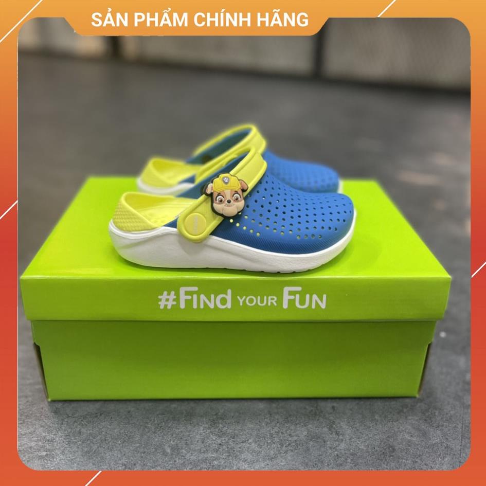 Giày Dép Sục Literide Clog Xanh Dương Dạ Quang Crocs Trẻ Em Chính Hãng Size 27 Đến 35 - Tặng 4 Jibbizt - Sấu Vui Vẻ VHO