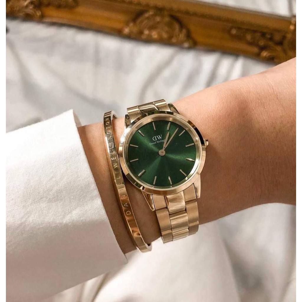 100% ORIGINAL Đồng Hồ Nữ-Women Daniel Wellington Iconic Link Green 28mm/32mm Silver,Rose Gold + 🎁 Tặng Lắc Vòng]