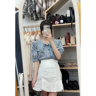 Áo sơmi kẻ đũi cổ bèo