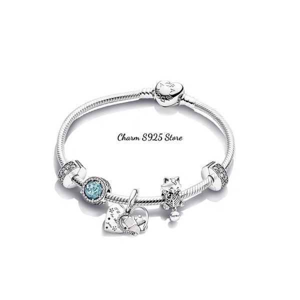 combo bộ vòng tay mix 5 hạt charm pan hoạ tiết mèo bạc s925