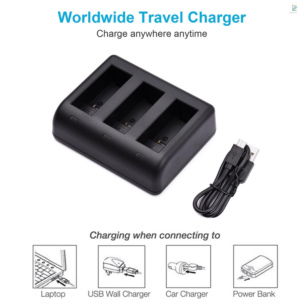 Bộ sạc pin 3 khe micro USB &amp; Type-C cho GoPro Hero 9 10
