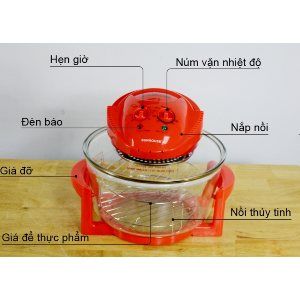 Lò nướng thủy tinh Sunhouse SH416 - nồi nướng điện Sunhouse 12L màu đỏ SH416 - Xiaomi nam định