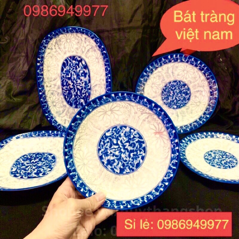 Đĩa -Bát họa tiết cổ xanh  Gốm sứ bát tràng cao cấp,dày dặn dùng được lò vi sóng