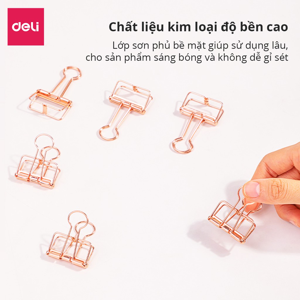 [LIFEMC02BPABAU -10% đơn 250K] Kẹp bướm kim loại văn phòng Deli - Set 6/8 chiếc - Màu vàng hồng - 9414/9415