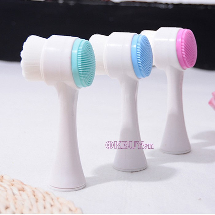 Cọ Rửa Mặt Massage 2 Đầu 3D Gai Silicon Mềm Mại Làm Sạch Sâu | BigBuy360 - bigbuy360.vn