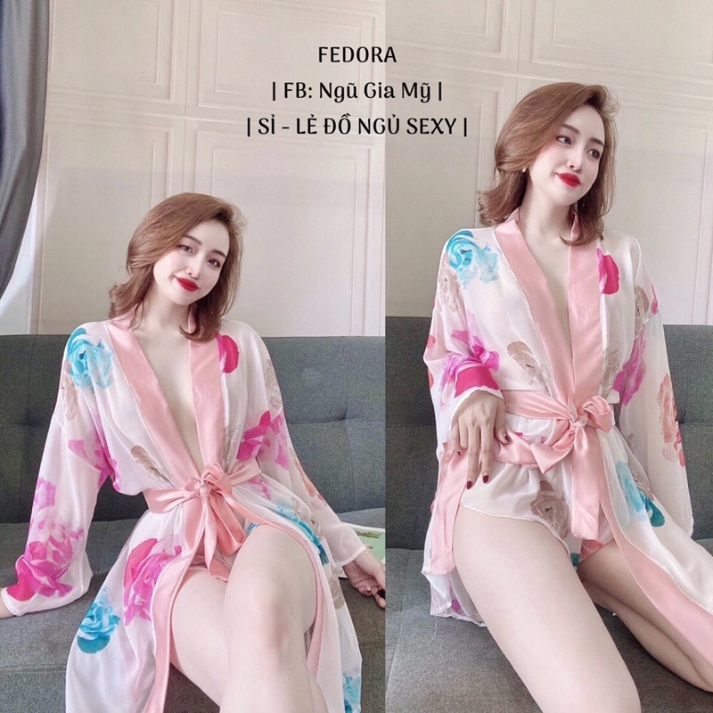 Áo choàng ngủ 💋FREE SHIP 💋 Áo choàng chifon  phối satin kèm quần 🍀