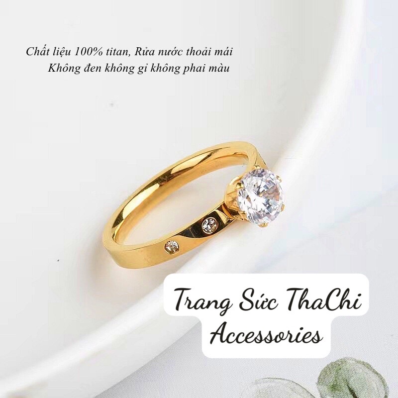 Nhẫn titan không gỉ thiết kế đá pha lê cao cấp lấp lánh thời trang sang trọng
