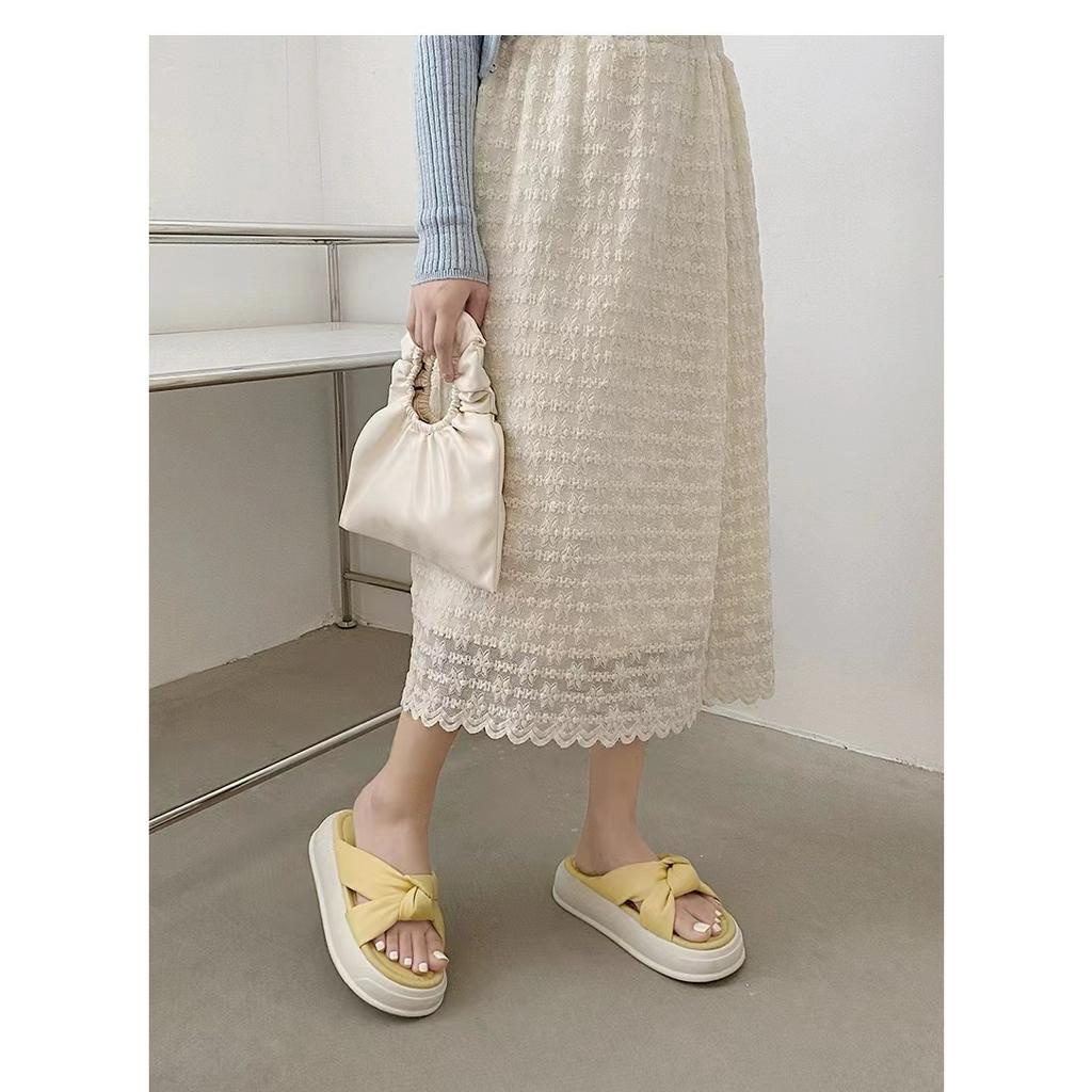 Dép Quai Chéo Đế Dày 4.5cm Màu Đen / Trắng / Vàng Phong Cách Hàn Quốc Thời Trang Mùa Hè 2023