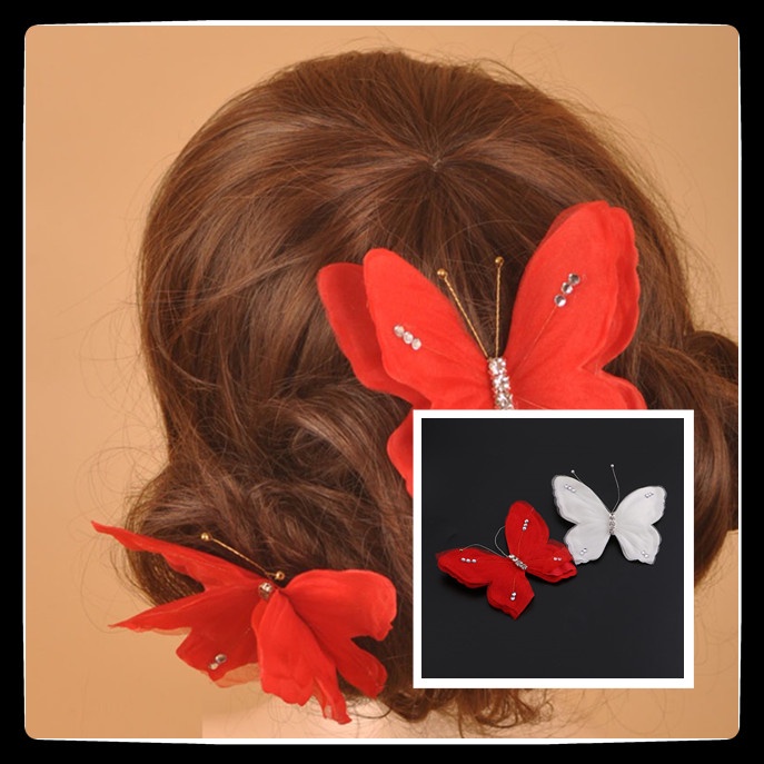 Trâm Cài Tóc Hình Bướm Bằng Ren Màu Trắng Cho Cô Dâu