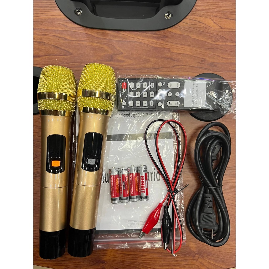 Loa kéo Karaoke Bluetooth JBA J-505B: Bass 40, Có 3 loa, Công suất 500W, Thùng gỗ chắc chắn, 2 Mic không dây vỏ kim loại